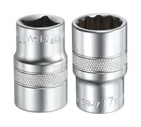 sourcing map 2pcs 1/2" Drive by 17mm 12-Point Shallow Socket 38mm Length Metric Spline Socket