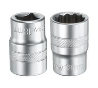 sourcing map 2pcs 1/2" Drive by 18mm 12-Point Shallow Socket 38mm Length Metric Spline Socket