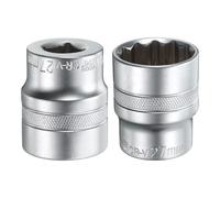 sourcing map 2pcs 1/2" Drive by 27mm 12-Point Shallow Socket 42mm Length Metric Spline Socket