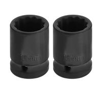 sourcing map 2pcs 1/2" Drive x 19mm Shallow Impact Socket 12-Point Metric CR-V Steel Spindle Nut Impact Flip Sleeve for Home Auto Nuts Bolts Repair