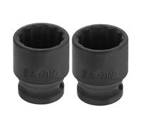 sourcing map 2pcs 1/2" Drive x 24mm Shallow Impact Socket 12-Point Metric CR-V Steel Spindle Nut Impact Flip Sleeve for Home Auto Nuts Bolts Repair