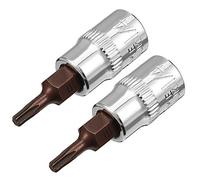 sourcing map 2pcs 1/4" Drive x T10 Torx Bit Socket, S2 Steel Bits CR-V Sockets 1.5" Length Use with Ratchet Wrench, Slide Bar, Extension Rod