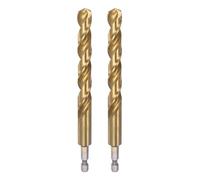 sourcing map 2pcs 1/4" Hex Shank Drill Bits 12.5mm Titanium Drill Bits Set M35 High Speed Steel Twist Drill Bit 150mm Long Fully Ground for Wood, Stainless Steel, Metal, Plastic Plastic