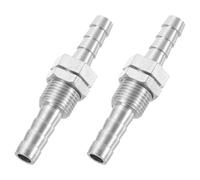 sourcing map 2Pcs 1/4" Hose Barb Fitting, Brass Hex Straight Union Hose Pipe Water Bulkhead Fitting for Water Fuel Air, Silver Tone