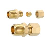 Sourcing Map 2Pcs 1/4" NPT Brass Compression Pipe Fitting, Union & Coupling Adapter, Fit 1/4" Pipe