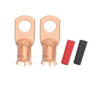 sourcing map 2pcs 1 AWG M10 Battery Lugs Ring Terminals, 3/8" 10mm Stud Crimp Wire Terminal Connector End Copper, 2:1 Heat Shrink Tubing, Gold