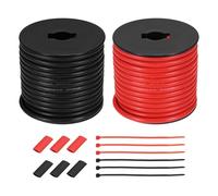 sourcing map 2pcs 10 AWG Silicone Electrical Wire Spool, 10 Gauge 15.2m/50ft Tinned Copper Electrical Wires with Heat Shrink Tubing & Cable Ties for Automotive, RV Inverter - Red & Black