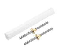 sourcing map 2Pcs 100mm Tr8x2 Lead Screw with Brass Nut (Acme Thread, 2mm Pitch, 1 Starts, 2mm Lead), 304 Stainless Steel Screw Bar Printer Upgrade Parts with Plastic Packaging Tube, Silver