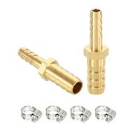 sourcing map 2pcs 10mm to 7mm Brass Hose Barb Fitting Metal Splicer | with 4pcs Stainless Steel Hose Clamps Mender for 3D Printing, Air Compressor, CNC Machine, Dies