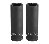sourcing map 2Pcs 12-Point Deep Impact Socket 1/2 Inch Drive 17mm Metric Chrome Molybdenum Alloy Steel Spindle Axle Nut Impact Socket
