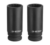 sourcing map 2Pcs 12-Point Deep Impact Socket 1/2 Inch Drive 24mm Metric Chrome Molybdenum Alloy Steel Spindle Axle Nut Impact Socket