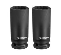 sourcing map 2Pcs 12-Point Deep Impact Socket 1/2 Inch Drive 25mm Metric Chrome Molybdenum Alloy Steel Spindle Axle Nut Impact Socket