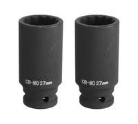 sourcing map 2Pcs 12-Point Deep Impact Socket 1/2 Inch Drive 27mm Metric Chrome Molybdenum Alloy Steel Spindle Axle Nut Impact Socket