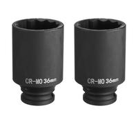 sourcing map 2Pcs 12-Point Deep Impact Socket 1/2 Inch Drive 36mm Metric Chrome Molybdenum Alloy Steel Spindle Axle Nut Impact Socket