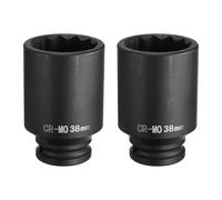 sourcing map 2Pcs 12-Point Deep Impact Socket 1/2 Inch Drive 38mm Metric Chrome Molybdenum Alloy Steel Spindle Axle Nut Impact Socket