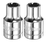 sourcing map 2pcs 12 Point Socket 1/2" Drive by 10mm Metric Shallow Socket Chrome Vanadium Steel 12-Point Standard Sockets Mechanic Hand Tool for Car Repair Mechanical Maintenance Home Use
