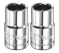 sourcing map 2pcs 12 Point Socket 1/2" Drive by 14mm Metric Shallow Socket Chrome Vanadium Steel 12-Point Standard Sockets Mechanic Hand Tool for Car Repair Mechanical Maintenance Home Use