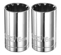 sourcing map 2pcs 12 Point Socket 1/2" Drive by 16mm Metric Shallow Socket Chrome Vanadium Steel 12-Point Standard Sockets Mechanic Hand Tool for Car Repair Mechanical Maintenance Home Use