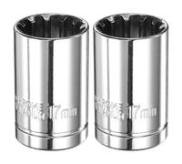 sourcing map 2pcs 12 Point Socket 1/2" Drive by 17mm Metric Shallow Socket Chrome Vanadium Steel 12-Point Standard Sockets Mechanic Hand Tool for Car Repair Mechanical Maintenance Home Use