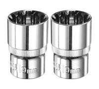 sourcing map 2pcs 12 Point Socket 1/2" Drive by 19mm Metric Shallow Socket Chrome Vanadium Steel 12-Point Standard Sockets Mechanic Hand Tool for Car Repair Mechanical Maintenance Home Use