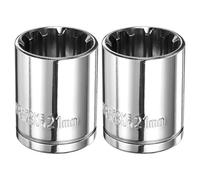 sourcing map 2pcs 12 Point Socket 1/2" Drive by 21mm Metric Shallow Socket Chrome Vanadium Steel 12-Point Standard Sockets Mechanic Hand Tool for Car Repair Mechanical Maintenance Home Use