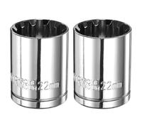 sourcing map 2pcs 12 Point Socket 1/2" Drive by 22mm Metric Shallow Socket Chrome Vanadium Steel 12-Point Standard Sockets Mechanic Hand Tool for Car Repair Mechanical Maintenance Home Use
