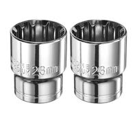 sourcing map 2pcs 12 Point Socket 1/2" Drive by 23mm Metric Shallow Socket Chrome Vanadium Steel 12-Point Standard Sockets Mechanic Hand Tool for Car Repair Mechanical Maintenance Home Use