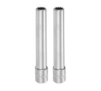 sourcing map 2pcs 12 Points Deep Socket 3/8" Drive 10mm Deep Metric CR-V Steel Polished Nickel Plating Flip Sleeve 120mm / 4.7" Extra Long Socket Tool for Home Auto Nuts Bolts Repair