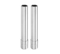 sourcing map 2pcs 12 Points Deep Socket 3/8" Drive 11mm Deep Metric CR-V Steel Polished Nickel Plating Flip Sleeve 120mm / 4.7" Extra Long Socket Tool for Home Auto Nuts Bolts Repair