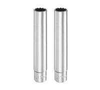 sourcing map 2pcs 12 Points Deep Socket 3/8" Drive 14mm Deep Metric CR-V Steel Polished Nickel Plating Flip Sleeve 120mm / 4.7" Extra Long Socket Tool for Home Auto Nuts Bolts Repair