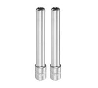 sourcing map 2pcs 12 Points Deep Socket 3/8" Drive 9mm Deep Metric CR-V Steel Polished Nickel Plating Flip Sleeve 120mm / 4.7" Extra Long Socket Tool for Home Auto Nuts Bolts Repair
