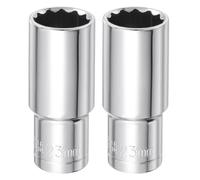 sourcing map 2pcs 12 Points Metric Deep Socket 1/2" Drive 23mm Impact Socket Cr-V Steel Chrome Plating Flip Sleeve Nut Driver Wrench for Home Auto Nuts Bolts Repair