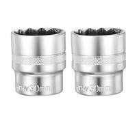 sourcing map 2pcs 12 Points Socket 1/2" Drive 30mm Metric Shallow Socket 1.7" Long CR-V Steel