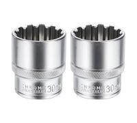 sourcing map 2pcs 12 Points Socket 1/2" Drive 30mm Metric Shallow Socket 1.8" (45mm) Long CR-V Steel Nickel Plating for Home Auto Nuts Bolts Repair