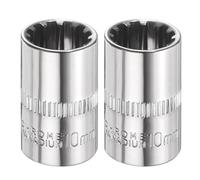 sourcing map 2pcs 12 Points Socket 1/4" Drive 10mm Metric Shallow Impact Socket Cr-V Steel Chrome Plating Flip Sleeve Nut Driver Wrench for Home Auto Nuts Bolts Repair
