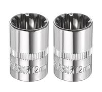 sourcing map 2pcs 12 Points Socket 1/4" Drive 12mm Metric Shallow Impact Socket Cr-V Steel Chrome Plating Flip Sleeve Nut Driver Wrench for Home Auto Nuts Bolts Repair