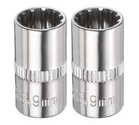 sourcing map 2pcs 12 Points Socket 1/4" Drive 9mm Metric Shallow Impact Socket Cr-V Steel Chrome Plating Flip Sleeve Nut Driver Wrench for Home Auto Nuts Bolts Repair