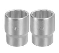 sourcing map 2pcs 12 Points Socket 3/4" Drive 33mm Metric Shallow Impact Socket 2.3" (58mm) Long 40CR-V Steel Zinc Plating for Home Auto Nuts Bolts Repair