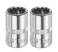sourcing map 2pcs 12 Points Socket 3/8" Drive 11mm Metric Shallow Impact Socket Cr-V Steel Chrome Plating Flip Sleeve Nut Driver Wrench for Home Auto Nuts Bolts Repair
