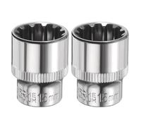 sourcing map 2pcs 12 Points Socket 3/8" Drive 15mm Metric Shallow Impact Socket Cr-V Steel Chrome Plating Flip Sleeve Nut Driver Wrench for Home Auto Nuts Bolts Repair