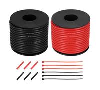 sourcing map 2pcs 14 AWG Silicone Electrical Wire Spool, 14 Gauge 15.2m/50ft Tinned Copper Electrical Wires with Heat Shrink Tubing & Cable Ties for Automotive, RV Inverter - Red & Black