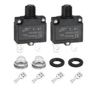 sourcing map 2PCS 18A Thermal Circuit Breakers, 125/250V AC,32V DC Manual Reset Push Button Overload Protector Circuit Breaker with Waterproof Button Caps Quick Connector Terminals, X-B1