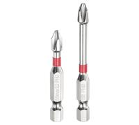 sourcing map 2pcs #2 Anti Slip Phillips Impact Screwdriver Bit PH2 1/4" Hex Shank 2+2.6" Magnetic Cross Head Drill Bits Mirror Chrome S2 Steel Screw Driver Power Electric Tools, Silver/Red
