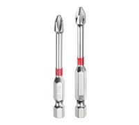 sourcing map 2pcs #2 Anti Slip Phillips Impact Screwdriver Bit PH2 1/4" Hex Shank 2.6+2.8" Magnetic Cross Head Drill Bits Mirror Chrome S2 Steel Screw Driver Power Electric Tools, Silver/Red