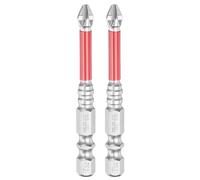 sourcing map 2pcs #2 Anti Slip Phillips Screwdriver Bit PH2 1/4" Hex Shank 2.6" (65mm) Magnetic Cross Head Drill Bits Chrome Plating S2 Steel Industrial Screw Driver Tool, Silver/Red