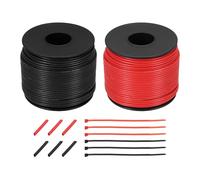 sourcing map 2pcs 20 AWG Silicone Electrical Wire Spool, 20 Gauge 61m/200ft Tinned Copper Electrical Wires with Heat Shrink Tubing & Cable Ties for Automotive, RV Inverter - Red & Black