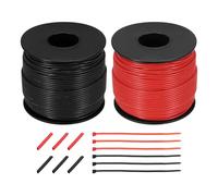 sourcing map 2pcs 22 AWG Silicone Electrical Wire Spool, 22 Gauge 61m/200ft Tinned Copper Electrical Wires with Heat Shrink Tubing & Cable Ties for Automotive, RV Inverter - Red & Black