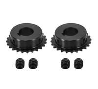 sourcing map 2Pcs #25 Chain Roller Sprocket 18mm Bore 51.5mm OD, 24 Tooth C45 Carbon Steel ANSI #25 Roller Sprocket Round Hole with 6x2.8mm Keyway & Set Screws for ISO 04C Chain, Black
