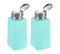 sourcing map 2PCS 250ML(8.5oz) Push Down Alcohol Dispenser Pump Liquid Press Empty Bottles Refillable Container for Acetone Cleanser Nail Polish Remover, Green