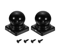 sourcing map 2Pcs 2x2in Fence Post Caps, Waterproof Ball Top Dome Iron Post Cap Cover with Screw Fit for Outdoor Square Metal Wood Fence Deck Mailbox Patio, Black